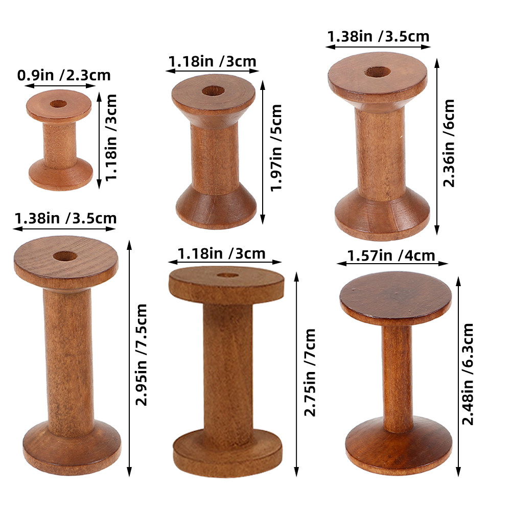6Pcs Vintage Wood Spools Empty - Embroidery Craft ulasan dan harga