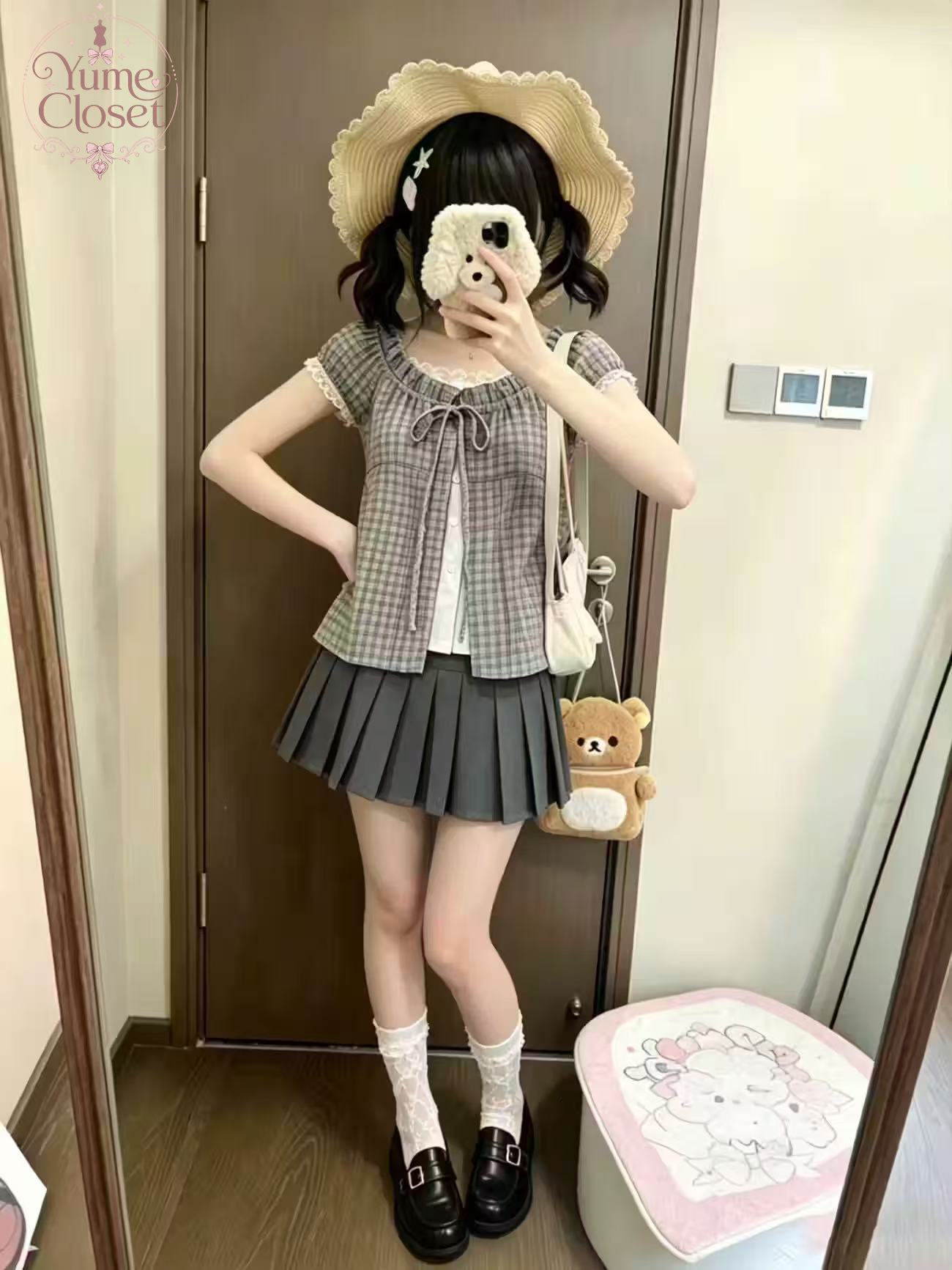 Japanese Vintage Plaid 2 Piece - Elastic Lace Trim ulasan dan harga